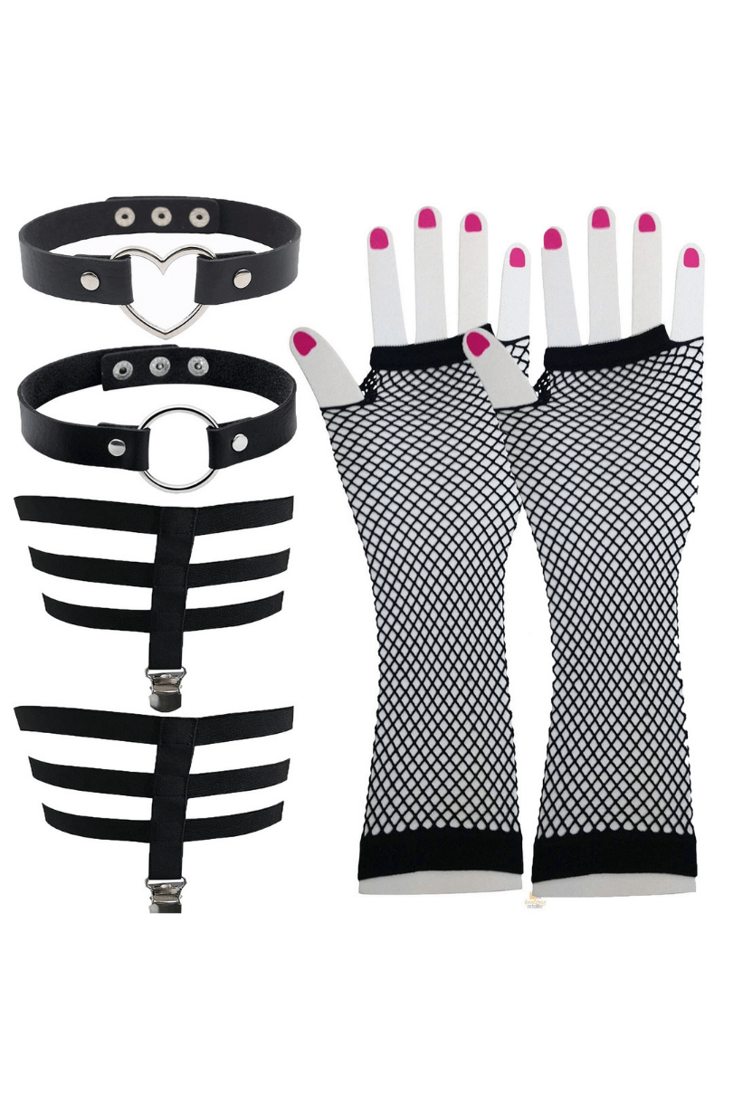 Lunedear Costume Accessories Alternative Accessories Set Garter Belt PU Chokers Fishnet Gloves