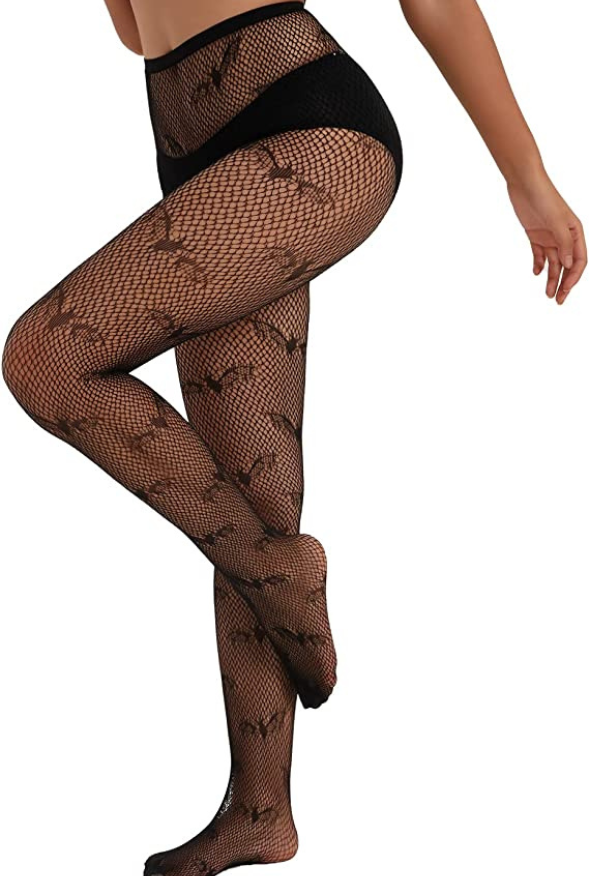 Lunedear Bats Pattern Fishnet Tights Black Sexy High Waist Bats Print Leggings Stockings for Women Girls