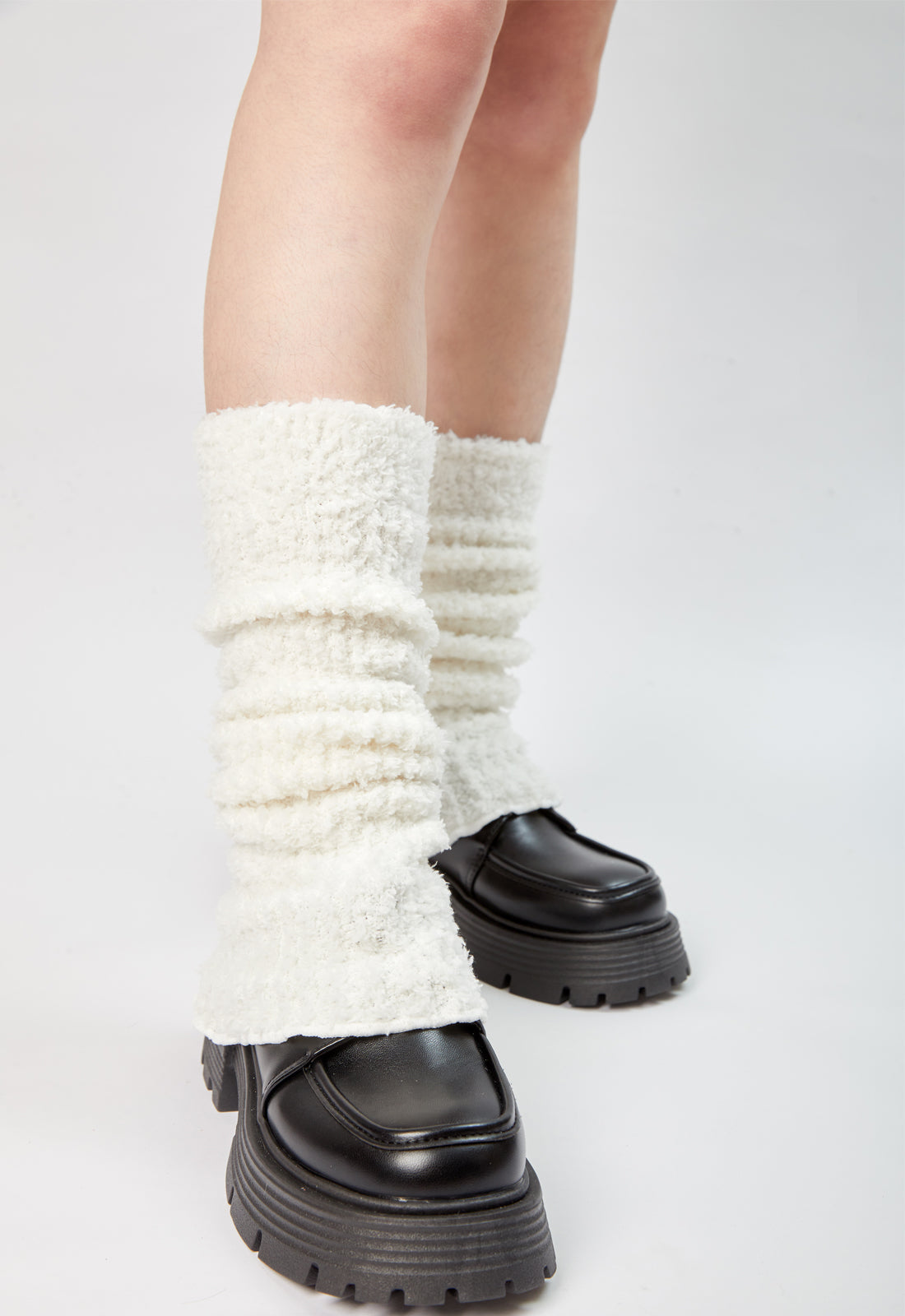 Lunedear Knit Leg Warmers for Womens Ankle Long Socks White Color