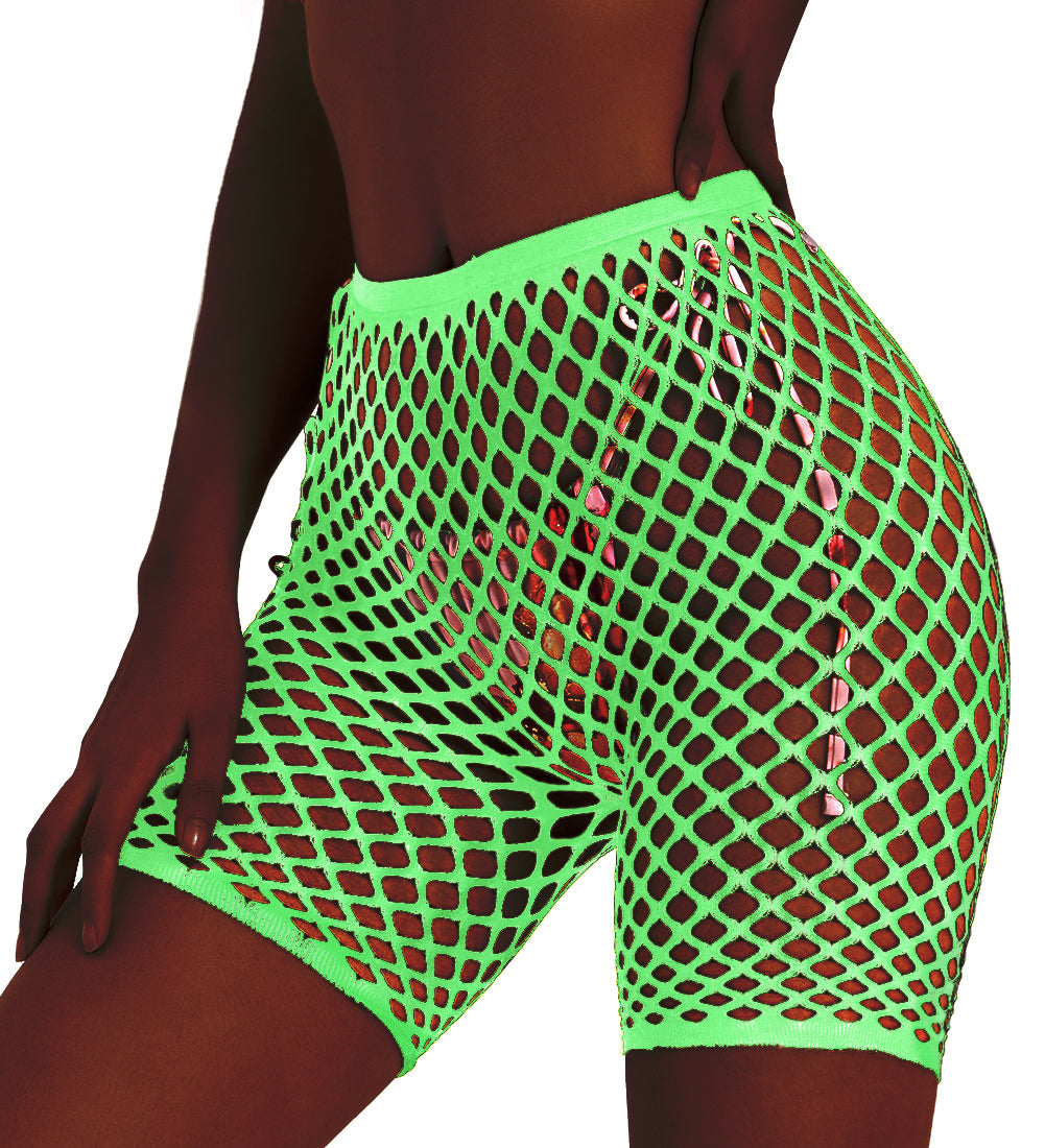Lunedear Womens Sexy Fishnet Mesh Biker Short Black High Waist Swimsuits Bikini Bottom Cover up Shorts