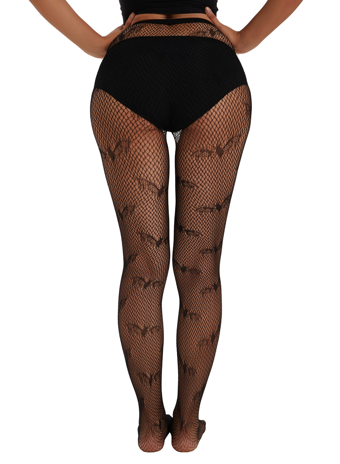 Lunedear Bats Pattern Fishnet Tights Black Sexy High Waist Bats Print Leggings Stockings for Women Girls
