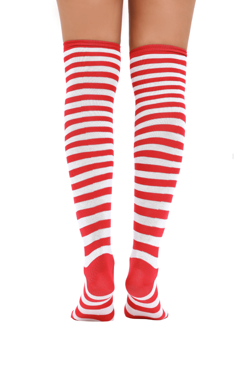 Lunedear 2 Pack Striped Long Socks Leg Warmer Socks Christmas Elf Mrs Claus Over Knee Stockings for Womens Girls