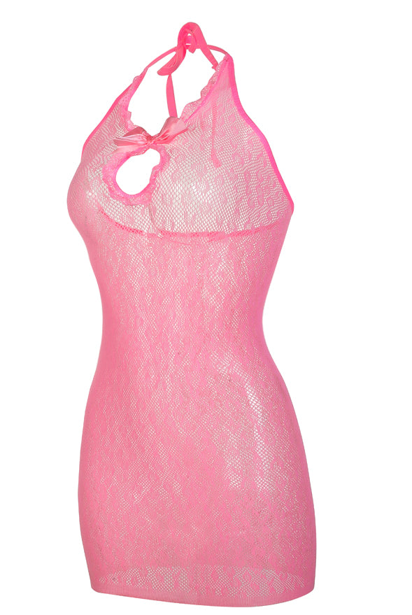 Lunedear Pink Fishnet Dress Women Sexy Mesh Holiday Festival Party Lingerie Shirts Bow Going out Dress Patterned Tights Beach Coverup Sundress Swimsuits Cover Up